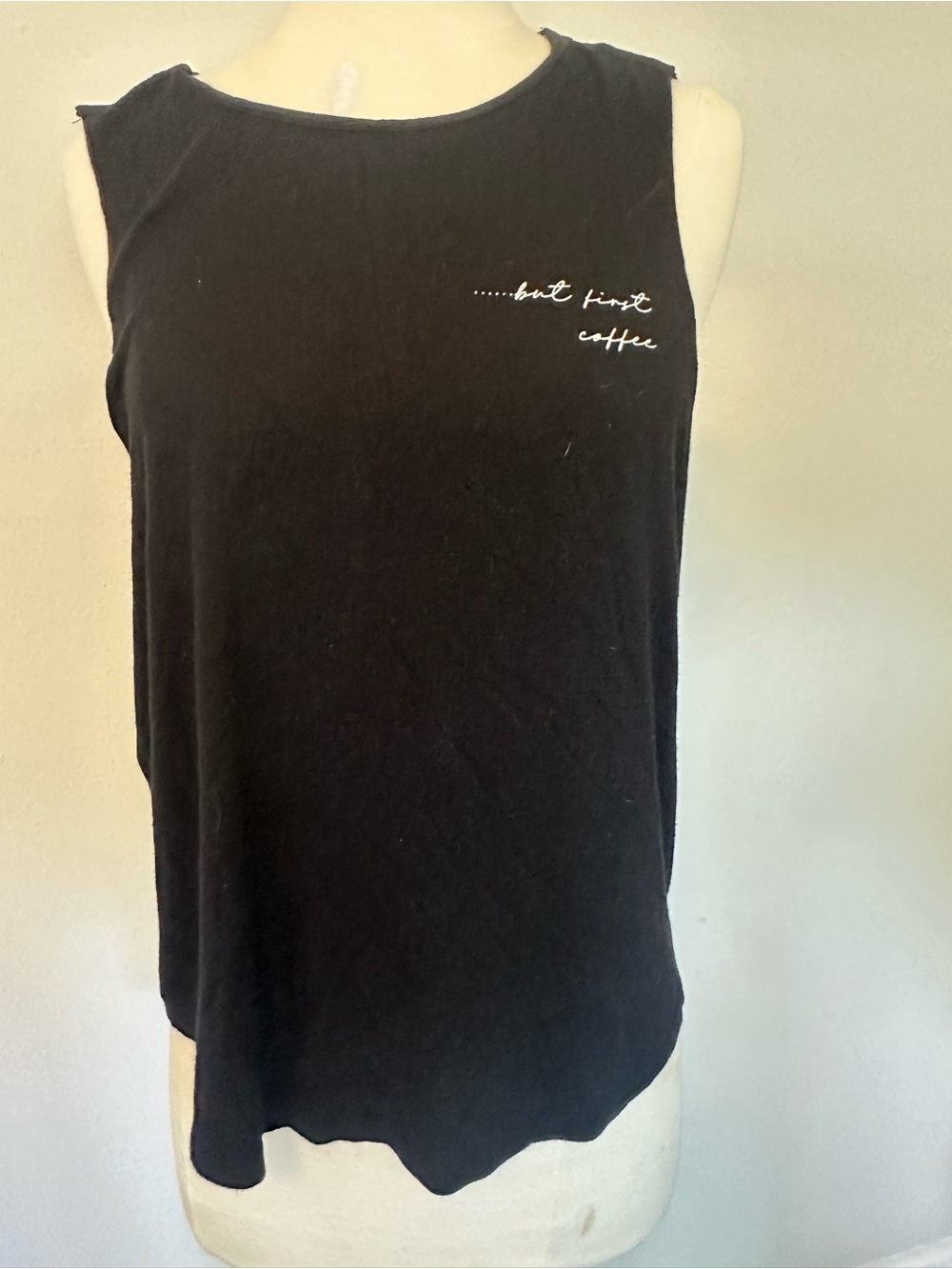 Sleeveless "But First Coffee" Graphic Tank Top - Black